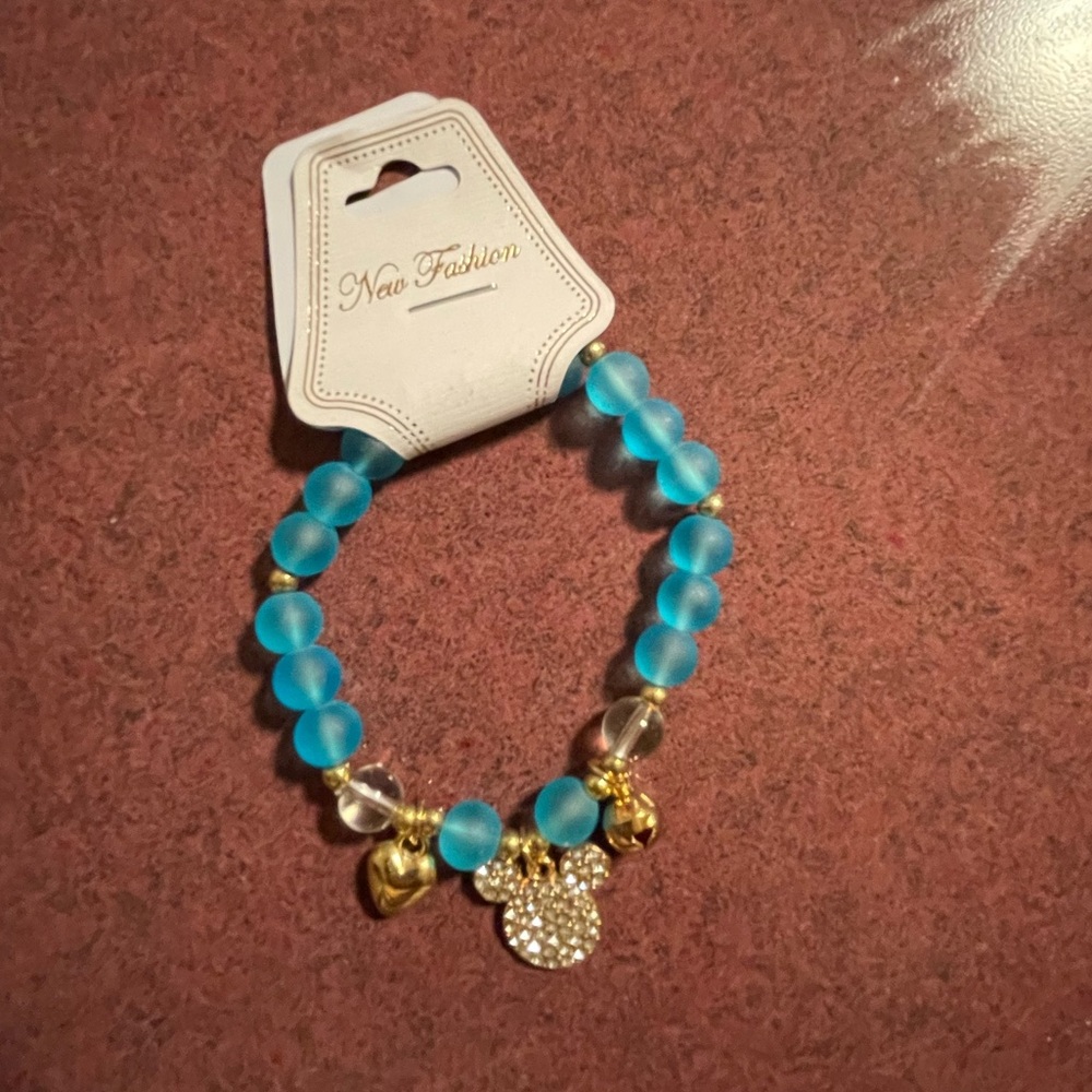Blue and Gold Beaded Mickey Mouse Bracelet